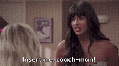 A Woman Is Saying Insert Me Coach-Man While Talking To Another Woman GIF