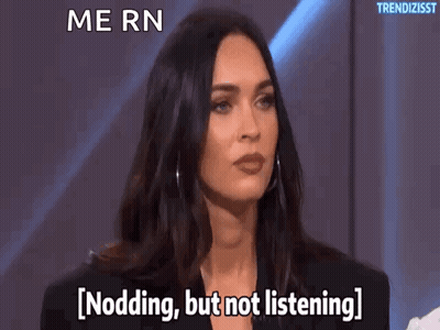 A Woman Is Saying Nodding But Not Listening On A Television Show GIF