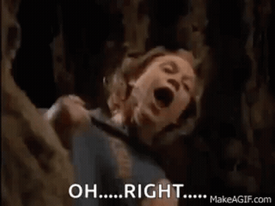 A Woman Is Screaming In A Cave With Her Mouth Open And The Words `` Oh ... Right ... '' Written On The Screen . GIF