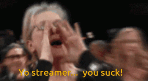 A Woman Is Screaming In A Crowd And The Words Yo Streamer You Suck Are Above Her GIF