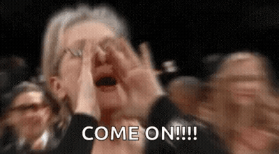 A Woman Is Screaming In A Crowd With Her Hands On Her Face And The Words `` Come On '' . GIF