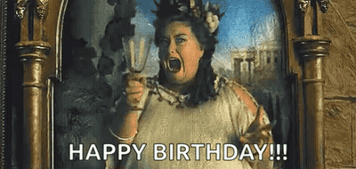 A Woman Is Screaming In Front Of A Painting And Holding A Glass Of Wine . GIF