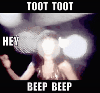 A Woman Is Singing Into A Microphone With The Words Hey Beep Beep Below Her GIF