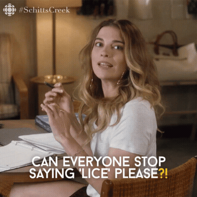 A Woman Is Sitting At A Desk With The Words Can Everyone Stop Saying Lice Please GIF