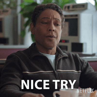 A Woman Is Sitting At A Table With A Cup Of Coffee And The Words Nice Try Written On The Screen Behind Her GIF