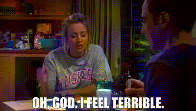 A Woman Is Sitting At A Table With A Man And Says `` Oh God , I Feel Terrible . '' GIF