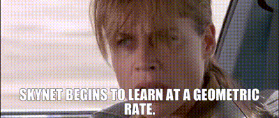 A Woman Is Sitting In A Car With The Words Skynet Begins To Learn At A Geometric Rate Written Above Her . GIF