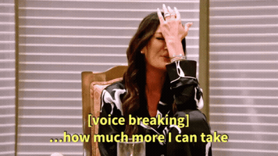 A Woman Is Sitting In A Chair And Covering Her Face With Her Hand While Saying Voice Breaking How Much More I Can Take . GIF