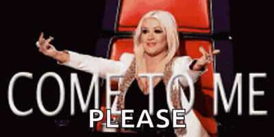 A Woman Is Sitting In A Chair With Her Arms Outstretched And The Words Come To Me Please Behind Her . GIF