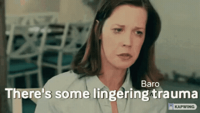 A Woman Is Sitting In A Chair With Her Eyes Closed And The Words There 'S Some Lingering Trauma . GIF