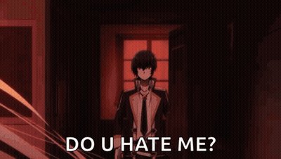 A Woman Is Sitting In A Chair With The Words `` Do U Hate Me '' Written On It . GIF