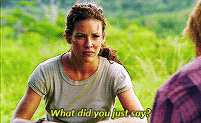 A Woman Is Sitting In A Field Talking To A Man And Says What Did You Just Say ? GIF