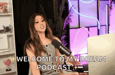 A Woman Is Sitting In Front Of A Microphone And Saying Welcome To My Dream Podcast GIF