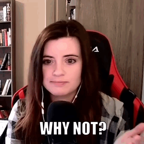 A Woman Is Sitting In Front Of A Microphone And Says Why Not . GIF