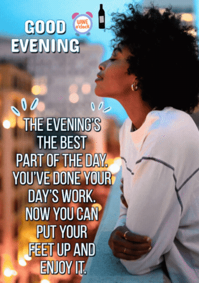 A Woman Is Sitting On A Balcony With A Good Evening Message GIF