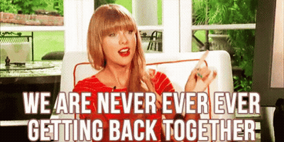 A Woman Is Sitting On A Couch And Says We Are Never Ever Ever Getting Back Together GIF