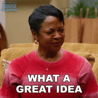 A Woman Is Sitting On A Couch And Says What A Great Idea GIF