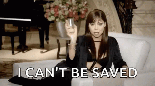 Woman Sitting On Couch With Wine Saying I Can't Be Saved GIF
