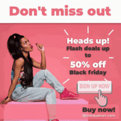 A Woman Is Sitting On A Pink Bench With A Sign Up Now Button In The Corner GIF