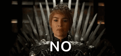 A Woman Is Sitting On A Throne With A Crown On Her Head And The Words `` No '' Written On Her Face . GIF