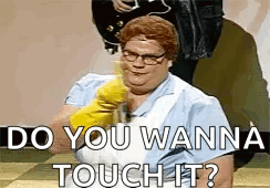 A Woman Is Sitting On The Floor Wearing A Bandage And Gloves And Asking Do You Wanna Touch It ? GIF