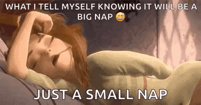 A Woman Is Sleeping On A Bed With A Caption That Says What I Tell Myself Knowing GIF