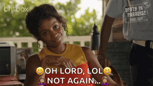 A Woman Is Smiling And Saying Oh Lord Lol Not Again .. GIF