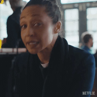 A Woman Is Smiling And Saying " Yes " In A Netflix Ad GIF