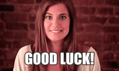 A Woman Is Smiling And Says `` Good Luck '' . GIF
