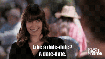 A Woman Is Smiling And Says " Like A Date-Date " GIF