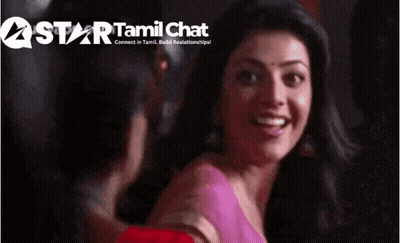 A Woman Is Smiling And Waving In Front Of A Star Tamil Chat Logo GIF