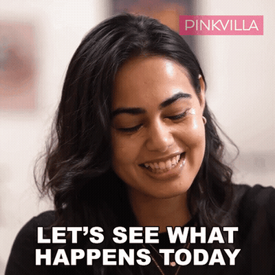 A Woman Is Smiling With The Words Let 'S See What Happens Today GIF