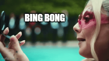 A Woman Is Smoking A Cigarette With The Words Bing Bong Written Above Her GIF