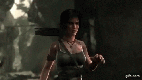 A Woman Is Standing In A Dark Forest With A Sword On Her Shoulder . GIF