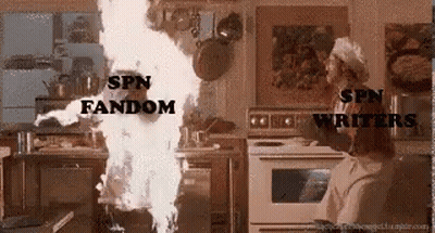 A Woman Is Standing In A Kitchen Next To A Fire That Is Coming Out Of The Oven . GIF