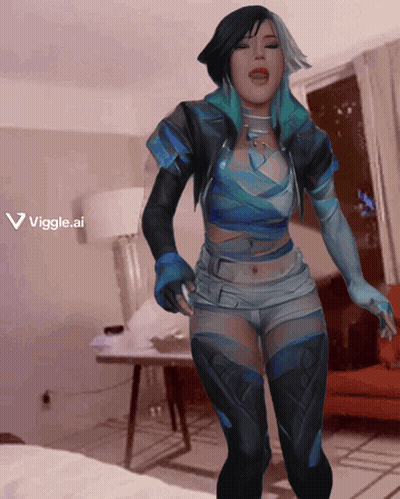 A Woman Is Standing In A Room With A Viggle.ai Logo GIF