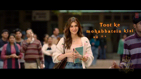 A Woman Is Standing In Front Of A Crowd With The Words " Toot Ke Mohabbatein Kisi Se " GIF