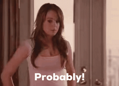 A Woman Is Standing In Front Of A Door With Her Hands On Her Hips And Says `` Probably '' . GIF