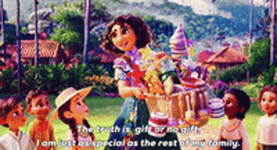 A Woman Is Standing In Front Of A Group Of Children Holding A Basket . GIF