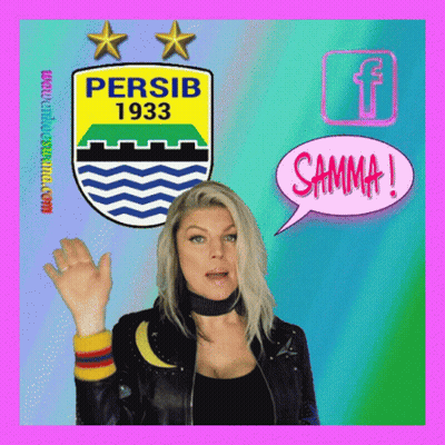 A Woman Is Standing In Front Of A Persiba 1933 Logo GIF