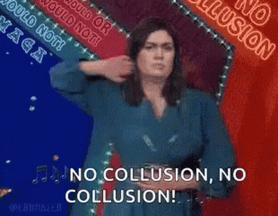 A Woman Is Standing In Front Of A Sign That Says No Collusion No Collusion GIF
