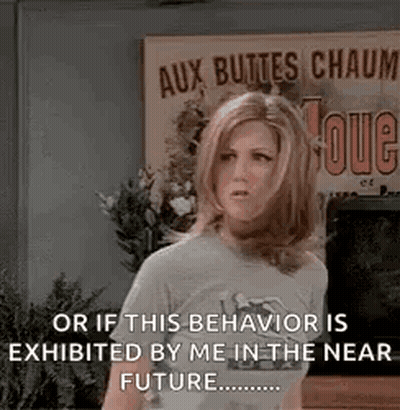 A Woman Is Standing In Front Of A Sign That Says `` Or If This Behavior Is Exhibited By Me In The Near Future ... '' GIF