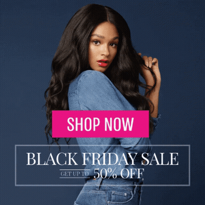 A Woman Is Standing In Front Of A Sign That Says Shop Now GIF