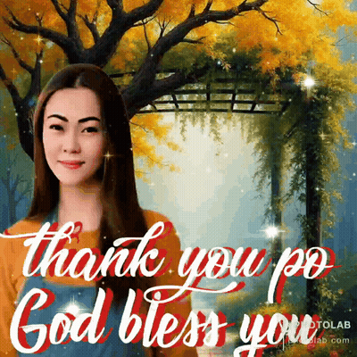 A Woman Is Standing In Front Of A Tree And Says Thank You Po God Bless You GIF