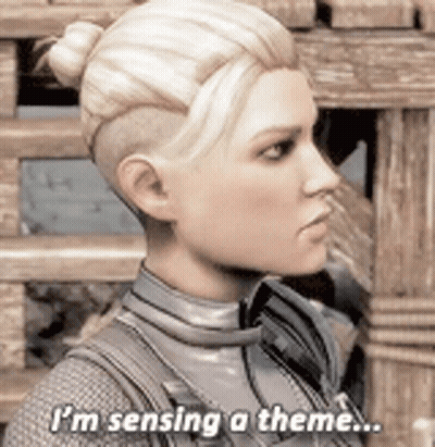 A Woman Is Standing In Front Of A Wooden Fence And Saying `` I 'M Sensing A Theme '' . GIF
