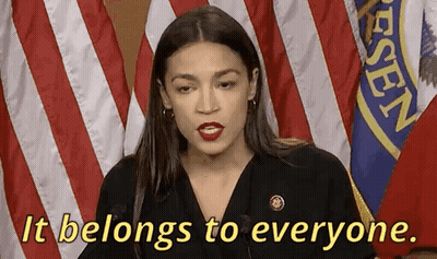 A Woman Is Standing In Front Of An American Flag And Says It Belongs To Everyone GIF