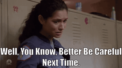 A Woman Is Standing In Front Of Lockers With The Words Well You Know Better Be Careful Next Time GIF