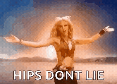 A Woman Is Standing In The Desert With Her Arms Outstretched And Says Hips Dont Lie GIF