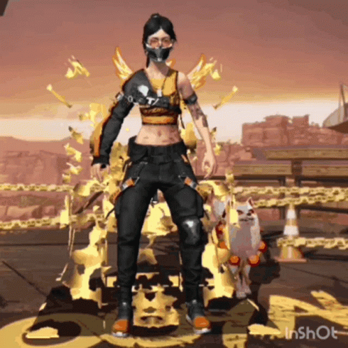 A Woman Is Standing Next To A Cat In A Video Game . GIF