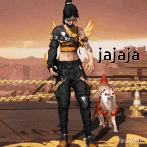 A Woman Is Standing Next To A Dog In A Video Game With The Words Jajaja Written On The Screen . GIF